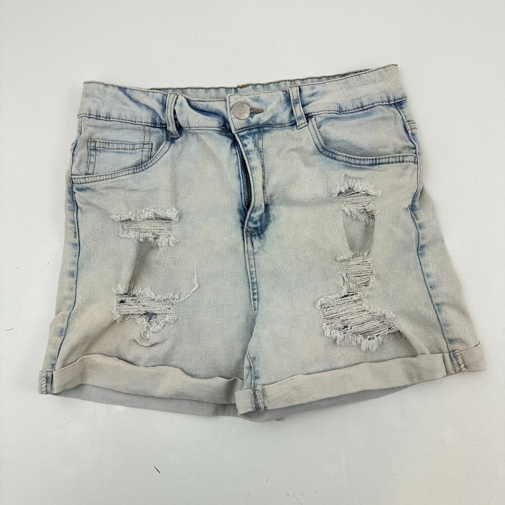U2B Urban Basics Distressed Cuffed 3" Inseam Women's size 9 Blue Denim Shorts